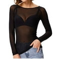 thumbnail image 1 of tklpehg Sheer Long Sleeve Tops for Women Solid Color Womens Tops Loose See-Through Seamless Arm Shaper Top Comfy Long Sleeve Blouse Round Neck Black XXL, 1 of 8