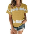 thumbnail image 1 of tklpehg Shirts for Women Trendy Summer Short Sleeve Color Block Patchwork Graphic Shirts Causal Comfortable Relaxed Fit T Shirts Crewneck Tie Dye Shirts Going Out Tops Blouses Gold XXXL, 1 of 4