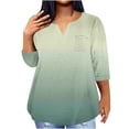 thumbnail image 1 of tklpehg Summer Tops for Women 3/4 Sleeve Tunic Shirt Gradient Color V Neck Plus Size Tops Casual Loose Comfy Workout Shirts Blouses (Army Green,XXL), 1 of 5