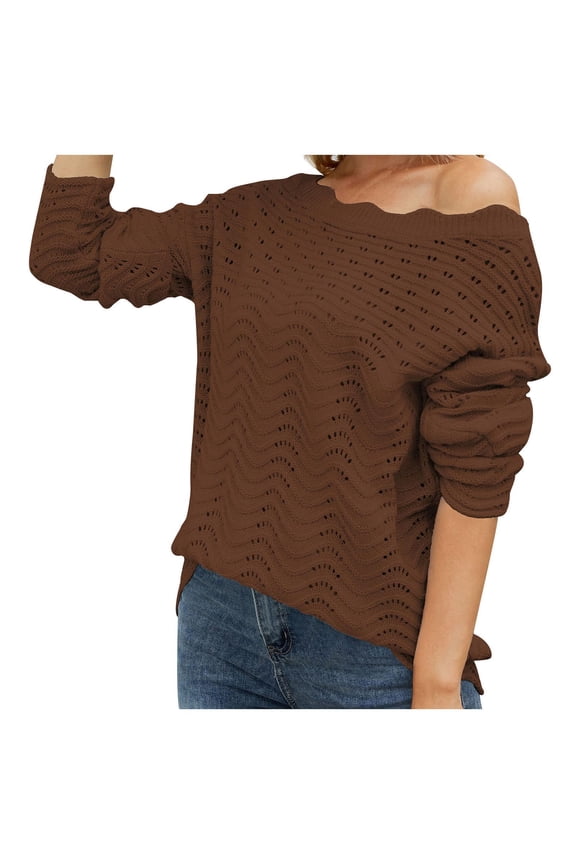 Sweaters for Women Trendy Fall Winter Warm Sweater Loose Long Sleeve Tops Fashion Solid Color Casual Knit Sweater Round Neck Sweater Pullover Sweaters Brown XL