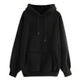 thumbnail image 1 of tklpehg Sweatshirt for Women Fall Comfy Loose Fit Pullover Tops Trendy Ladies Tops Graphic Hoodie Solid Color Long Sleeve Tops Casual Hooded Drawstring with Pocket Sweatshirt Black L, 1 of 6
