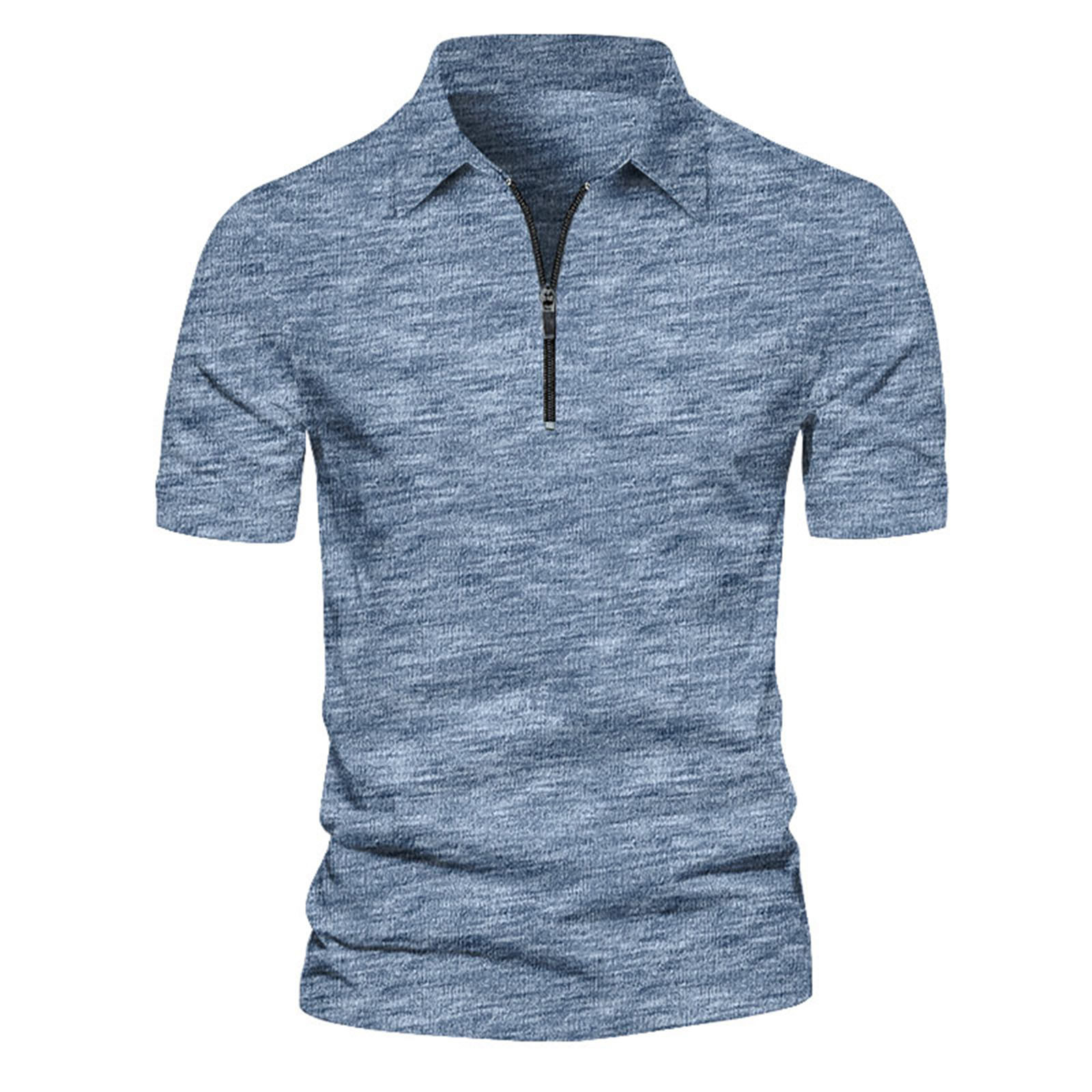 tklpehg Tshirts Shirts for Men Summer Business Basic Tops Lapel Zipper ...