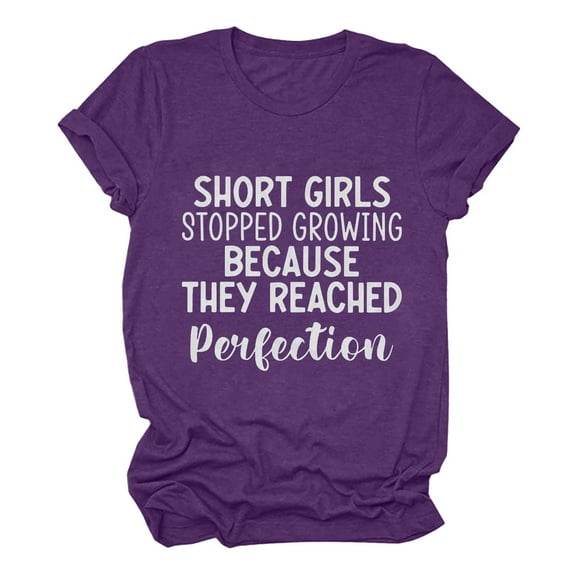 tklpehg Tshirts Shirts for Women Short Sleeve Loose Summer Comfy Tunic Lightweight Crewneck Tops Trendy Funny Letter Print Graphic Tee Shirt Leisure Purple L