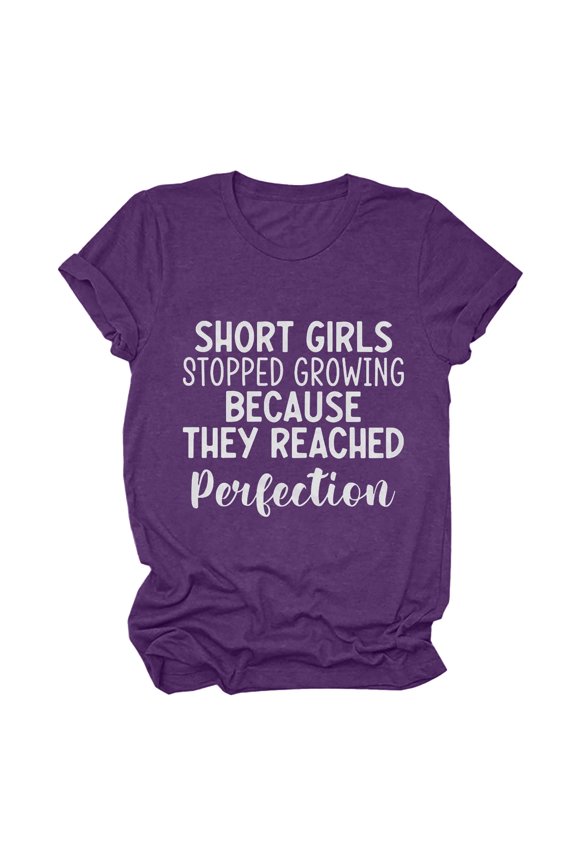 Tshirts Shirts for Women Short Sleeve Loose Summer Comfy Tunic Lightweight Crewneck Tops Trendy Funny Letter Print Graphic Tee Shirt Leisure Purple S
