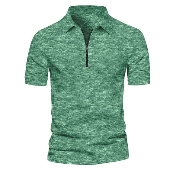 tklpehg Tshirts Shirts for Men Summer Business Basic Tops Lapel Zipper Casual Classic Solid Color Shirts Short Sleeve Slim Tops T Shirt (Green,XXXL)