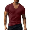 thumbnail image 1 of tklpehg Tshirts for Men Summer Business Basic Tops V-Neck Classic Solid Color Shirts Casual Slim Fit Tops Short Sleeve Shirts (Red,S), 1 of 6