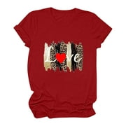 tklpehg Valentines Day Shirts Women Summer Tops Leisure Lover Gift Tee Tops Loose Short Sleeve Heart Print Graphic Tee Shirt Trendy Soft Shirts Red S