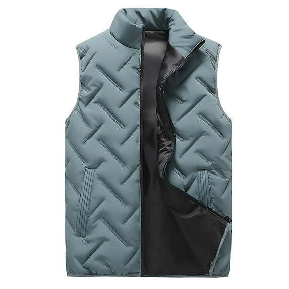 tklpehg Vests for Men Winter Warm Fashion Solid Stand Collar Sleeveless Cardigan Jacket Outerwear Padded Coat Green L