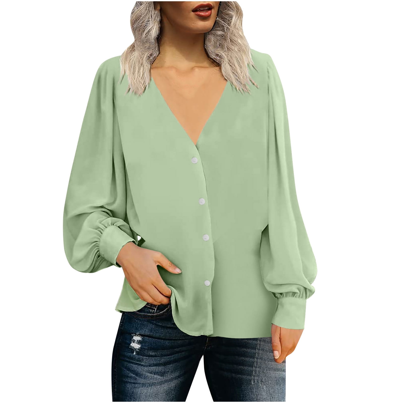 tklpehg Western Tops for Women Loose Soft Blouse V-Neck Button