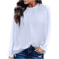 thumbnail image 1 of tklpehg Women Fall Fashion 2022 Casual Long Sleeve Chiffon Tops Solid Color Trendy Tops Dressy Casual Loose Comfy Blouse Lightweight Crewneck Light Blue S, 1 of 6