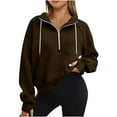 thumbnail image 1 of tklpehg Women Half Zip Stand Collar Sweatshirts Long Sleeve Tops Going Out Tops Vintage Sweatshirt V-Neck Classic Solid Color Casual Loose Lightweight Pullover (Brown,M), 1 of 1