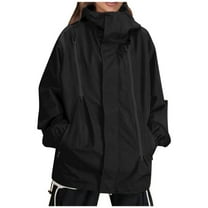 tklpehg Women's Jackets for Winter Lightweight single-layer work Coat outdoor loose zippered jacket Overcoat Long Sleeve Leisure Solid Color Fall Coat Outwear Black XXXL