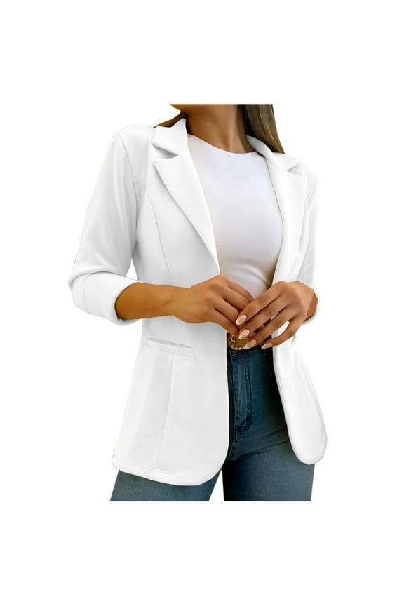 Womens Blazers for Work Casual Bussiness Casual Blazers Open Front Work Office Blazer Jacket Loose Overcoat Solid Color Fall Coat Long Sleeve Leisure Outwear White M