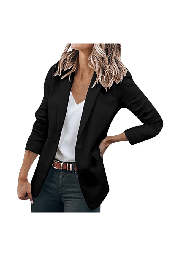 Womens Casual Blazer Long Sleeve Lapel Thin Button Long Sleeve Tops Blouse Shirt Spring Models Solid Small Suit Top Black L