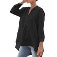 thumbnail image 1 of tklpehg Womens Tops Solid Color Cotton Linen Tops Women Plus Size V Neck Long Sleeve Shirts Casual Loose Lightweight Blouses Tops Black L, 1 of 9