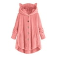 thumbnail image 1 of tklpehg Womens Coats and Jackets Clearance Womens Winter Jacket Plus Size Hooded Button Warm Coats Long Sleeve Hoodie Fleece Jacket Coat Outerwear Pink-A XXL, 1 of 4