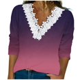 thumbnail image 1 of tklpehg Womens Dressy Tops Lightweight Tunic Tops V-Neck Crochet Lace Trim Gradient Color Casual Loose Going Out Tops Long Sleeve Tops Blouses (Pink,XXL), 1 of 5