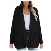 tklpehg Womens Fall Sweaters Open Front Knitted Sweater Pocket cardigan Fall Coat Overcoat Long Sleeve Solid Color Loose Leisure Outwear Black M