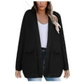 thumbnail image 1 of tklpehg Womens Fall Sweaters Open Front Knitted Sweater Pocket cardigan Fall Coat Overcoat Long Sleeve Solid Color Loose Leisure Outwear Black S, 1 of 6