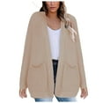 thumbnail image 1 of tklpehg Womens Fall Sweaters Open Front Knitted Sweater Pocket cardigan Fall Coat Overcoat Long Sleeve Solid Color Loose Leisure Outwear Khaki M, 1 of 6