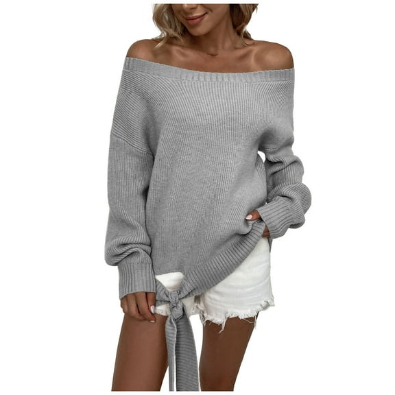 tklpehg Womens Fall Tops Crew Neck Off-The-Shoulder Tops Fall Clothes Leisure Solid Color Comfortable Womens Clothes Going Out Tops Long Sleeve Tops Pullover Gray S