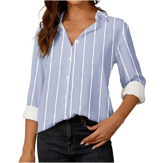 tklpehg Womens Fall Tops V-Neck Button Shirts Long Sleeve Tops Solid Color Leisure Going Out Tops Fall Clothes Comfortable Womens Clothes Pullover Light Blue M