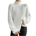 thumbnail image 1 of tklpehg Womens Fashion Loose Fall Winter Warm Sweater Knit Sweater Turtleneck-Neck Sweater Long Sleeve Tops Fashion Casual Solid Color Pullover Sweaters White XL, 1 of 6