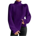 thumbnail image 1 of tklpehg Womens Fashion Loose Fall Winter Warm Sweater Knit Sweater Turtleneck-Neck Sweater Long Sleeve Tops Fashion Casual Solid Color Pullover Sweaters Purple XXL, 1 of 7