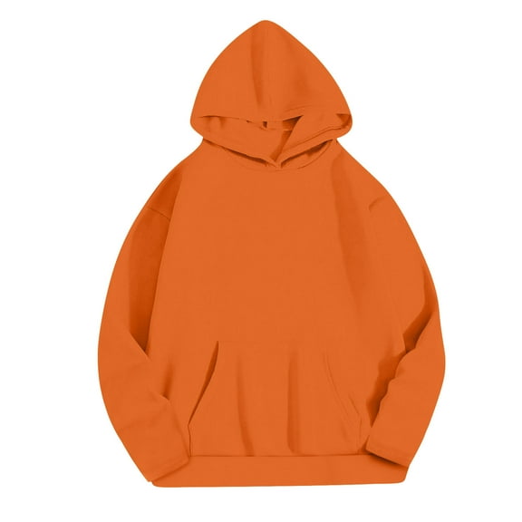 tklpehg Womens Fleece Hoodies with Pocket Long Sleeve Tops Vintage Sweatshirt Hooded Lightweight Classic Solid Color Casual Loose Going Out Tops Pullover (Orange,XL)