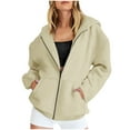 thumbnail image 1 of tklpehg Womens Full Zipper Fleece Hoodies Jackets Long Sleeve Tops Lightweight Casual Going Out Tops Vintage Sweatshirt Classic Solid Color Loose Hooded Pullover (Beige,L), 1 of 6