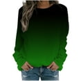 thumbnail image 1 of tklpehg Womens Gradient Print Crewneck Sweatshirts Leisure Long Sleeve Shirt Relaxed Comfy Lightweigt Tunic Tops Graphic Tee Pullover Tops Green L, 1 of 5