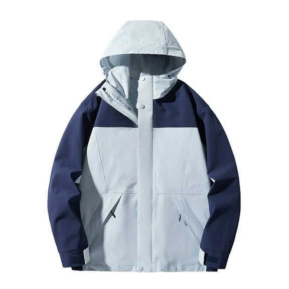 tklpehg Womens Jacket Couple Style Jacket Coat Windproof Outdoor Jacket Long Sleeve Solid Color Fall Coat Leisure Overcoat Loose Outwear Light Blue L