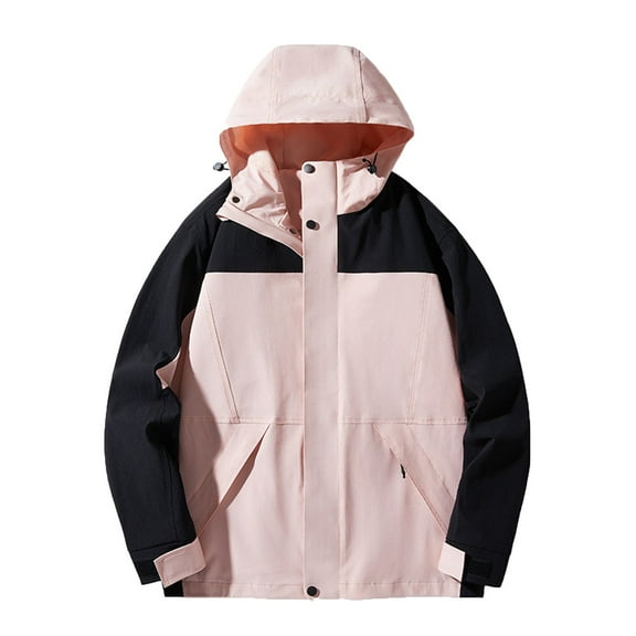 tklpehg Womens Jacket Couple Style Jacket Coat Windproof Outdoor Jacket Long Sleeve Solid Color Fall Coat Leisure Overcoat Loose Outwear Pink XXL