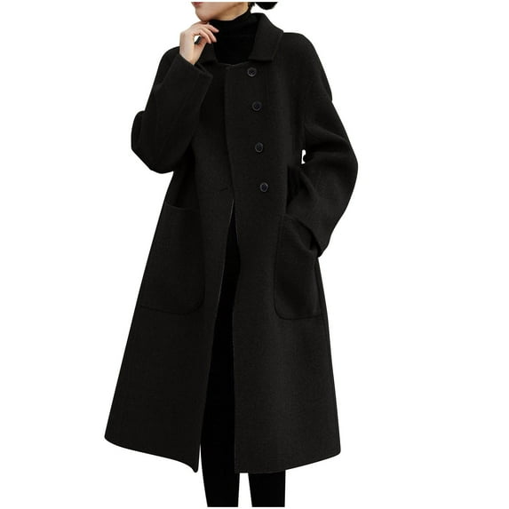 tklpehg Womens Jacket Fall Winter Button Long Coats Pocket Overcoat Leisure Loose Solid Color Long Sleeve Fall Coat Outwear Black XXXXL