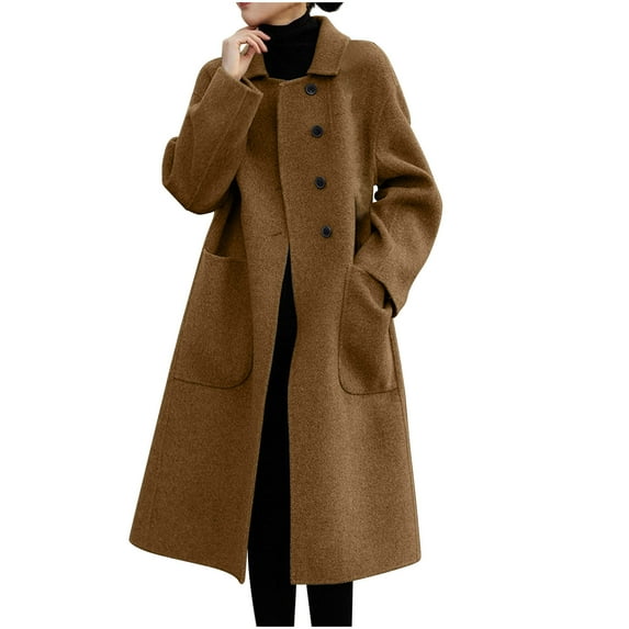 tklpehg Womens Jacket Fall Winter Button Long Coats Pocket Overcoat Leisure Loose Solid Color Long Sleeve Fall Coat Outwear Brown XXXL