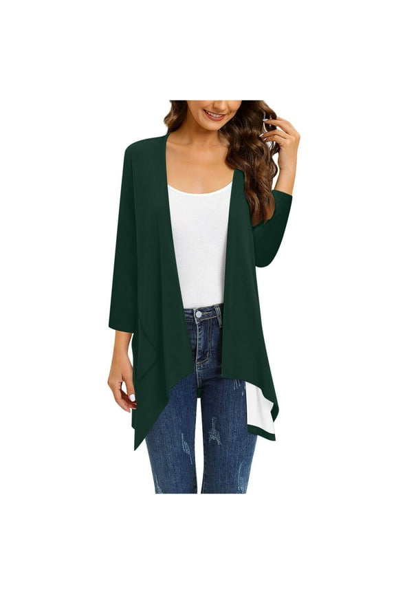Womens Jacket Lightweight Open Front cardigan Irregular Hem Coats Long Sleeve Loose Fall Coat Leisure Overcoat Solid Color Outwear Army Green XXXXL