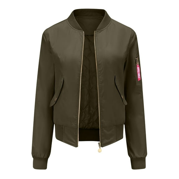 tklpehg Womens Jacket Slim Zipper Warm Velvet Jacket Leisure Fall Coat Overcoat Solid Color Long Sleeve Outwear Army Green XXL