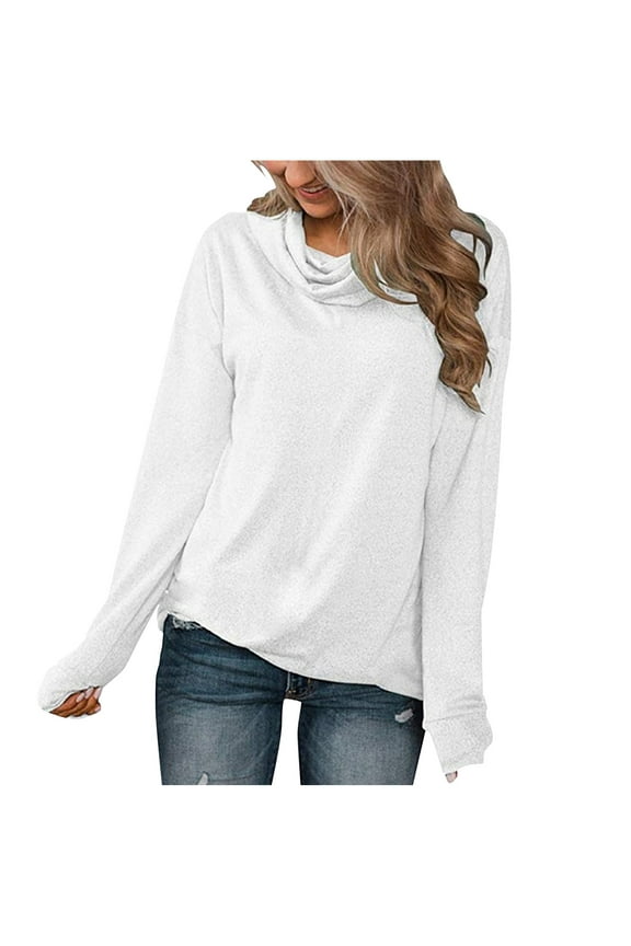 Womens Long Sleeve Tee Shirt Baggy Comfortable Blouses Pullover Tops Cowl Neck Long Sleeve Tunic Tops Leisure Solid Color Fall Tops Trendy White M