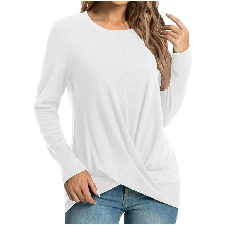 Women s Trendy Crewneck Front Twist Knot Long Sleeve Tee Shirt
