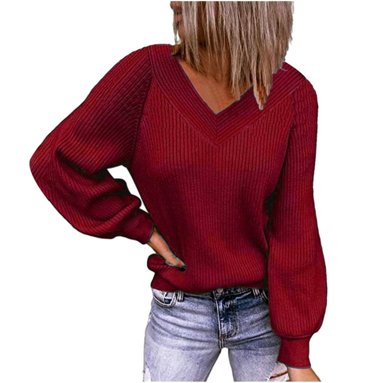 tklpehg Womens Long Sleeve Tee Shirt Ladies Tops V-Neck Classic Solid  Colors Lightweight Loose Fit Blouse Comfortable Casual Long Sleeve Shirts  Tunic Tops Red M 