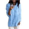 thumbnail image 1 of tklpehg Womens Long Sleeve Tee Shirt Solid Color Round Neck Fall Winter Plush Warm Tops Casual Loose Comfy Blouses Pullover #B-Blue L, 1 of 1
