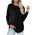 thumbnail image 1 of tklpehg Womens Long Sleeve Tops Trendy Graphic Tees Lightweight Crewneck Long Sleeve Tops Leisure Spring Tops Loose Fit Blouse Solid Color Pullover Tops #A02-Black M, 1 of 7