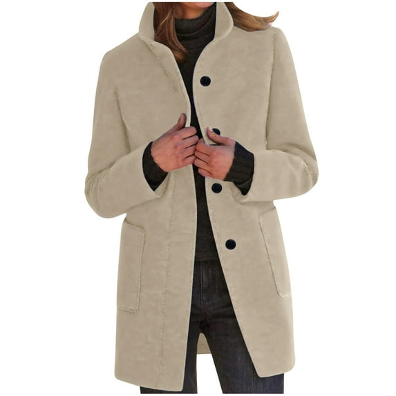 tklpehg Womens Long Winter Coats Temperament Long Woolen Coat Solid Color Casual Loose Long Sleeve Lapel Winter Warm Jacket Outwear (Beige,XXXL)