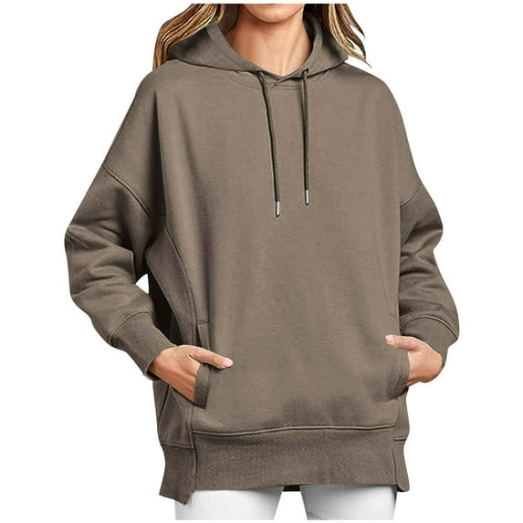 tklpehg Womens Oversized Hoodies with Pocket Drawstring Hooded Pullover Fleece Sweatshirts Classic Solid Color Long Sleeve Going Out Tops Vintage Sweatshirt Pullover (Dark Gray,XL)