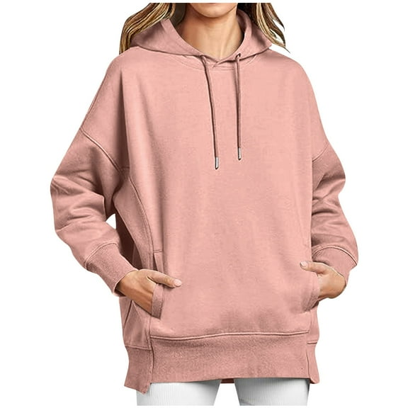 tklpehg Womens Oversized Hoodies with Pocket Drawstring Hooded Pullover Fleece Sweatshirts Classic Solid Color Long Sleeve Going Out Tops Vintage Sweatshirt Pullover (Pink,XXL)