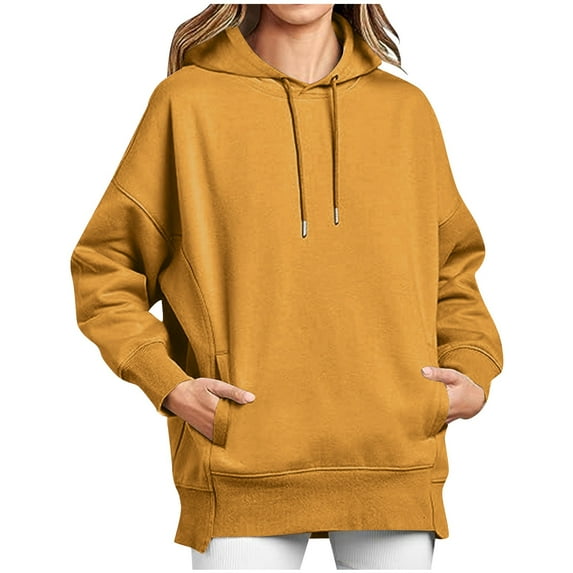 tklpehg Womens Oversized Hoodies with Pocket Drawstring Hooded Pullover Fleece Sweatshirts Classic Solid Color Long Sleeve Going Out Tops Vintage Sweatshirt Pullover (Orange,S)