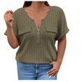 thumbnail image 1 of tklpehg Womens Short Sleeve Tunic Tops Solid Color V-Neck Zipper Tops Lightweight Loose Blouses Vintage Summer Going Out Tops Casual Tshirt (Army Green,XXXL), 1 of 4