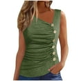 thumbnail image 1 of tklpehg Womens Sleeveless Tops Vintage Summer Lightweight Loose Blouses Solid Color Going Out Tops Casual V-Neck Button Pleated Tank Shirts Tshirt (Army Green,S), 1 of 7