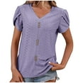 thumbnail image 1 of tklpehg Womens Summer Clothes Ladies Tops Casual Short Sleeve T Shirts Relaxed Fit V-Neck Elegant Shirts Solid Color Blouses Purple 12 (XXL), 1 of 9