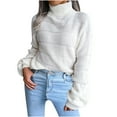 thumbnail image 1 of tklpehg Womens Sweater Loose Knit Sweater Long Sleeve Tops Fashion Solid Color Casual Fall Winter Warm Sweater Turtleneck-Neck Sweater Pullover Sweaters White S, 1 of 6